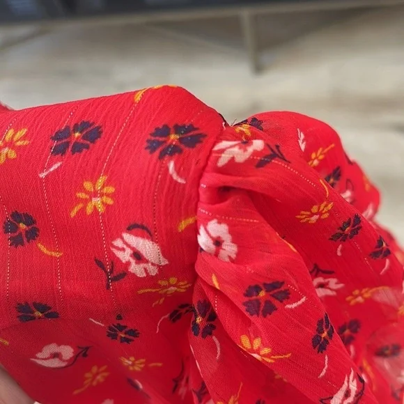 Madewell Tiered-Sleeve Peplum Top in Metallic Prairie Posies size 6 - Picture 13 of 15